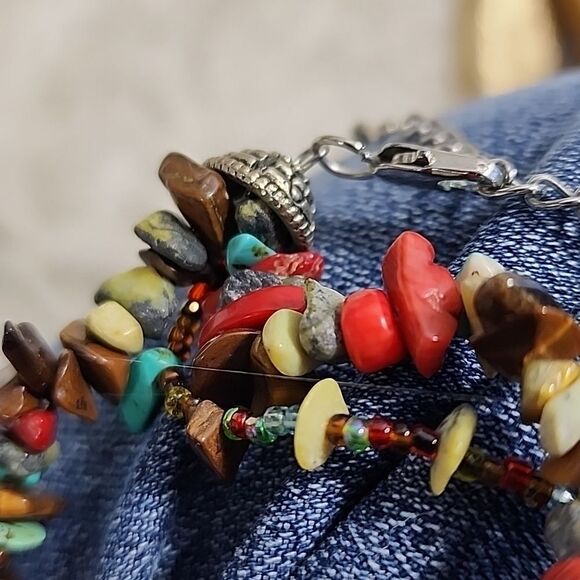 Artsy Colorful Eclectic Seashell, Ceramic and Stone Beaded Necklace - Picture 10 of 12